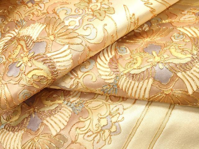 平和屋着物▼西陣 太鼓柄袋帯 駒刺繍 総刺繍 天井鳳凰花唐草文 金糸 正絹 逸品 未使用 DABJ7585fe