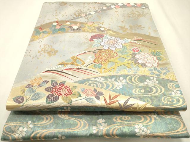 平和屋着物▼西陣 とみや織物謹製 とみや帯 六通柄袋帯 唐織 清佳流水紋 引箔 証紙付き 正絹 逸品 未使用 DABJ7586fe
