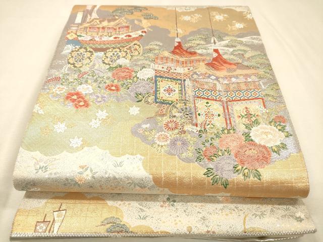 平和屋着物▼六通柄袋帯 唐織 祭礼競艶文 金銀糸 正絹 逸品 未使用 DABJ7655fe