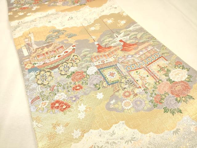平和屋着物▼六通柄袋帯 唐織 祭礼競艶文 金銀糸 正絹 逸品 未使用 DABJ7655fe