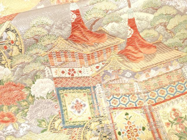 平和屋着物▼六通柄袋帯 唐織 祭礼競艶文 金銀糸 正絹 逸品 未使用 DABJ7655fe