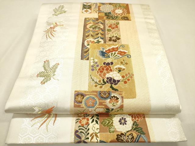 平和屋着物▼六通柄袋帯 唐織 短冊鳳凰花文 金銀糸 正絹 逸品 DABJ7720fe