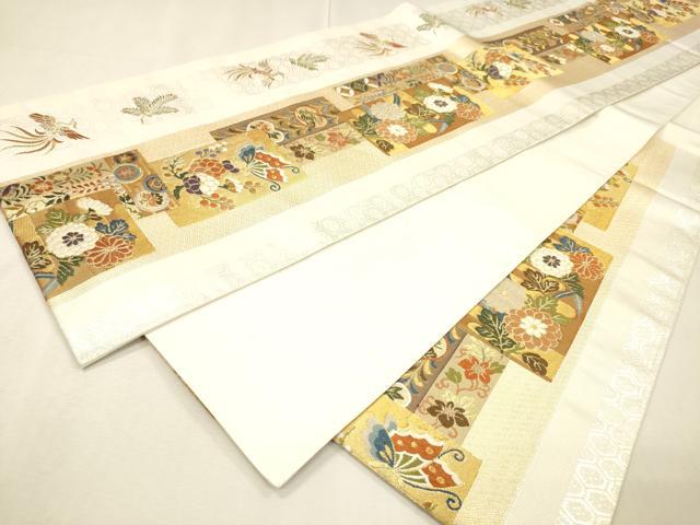平和屋着物▼六通柄袋帯 唐織 短冊鳳凰花文 金銀糸 正絹 逸品 DABJ7720fe