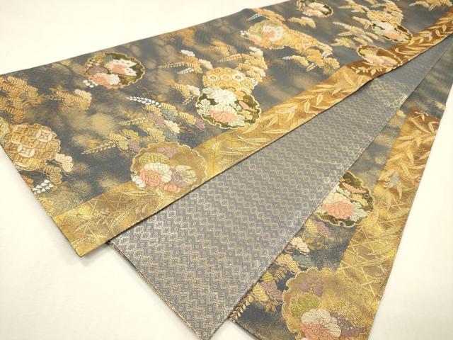 平和屋着物▼西陣 中村源織物 源一坊 佐賀錦 六通柄袋帯 唐織 雪輪舞蝶花文 金糸 証紙付き 正絹 逸品 DABJ7727fe