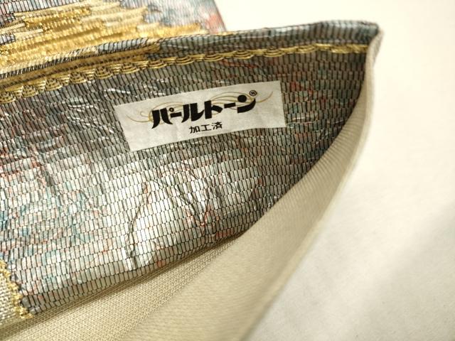 平和屋着物▼六通柄袋帯 霞文 金唐箔 正絹 逸品 DABJ7730fe