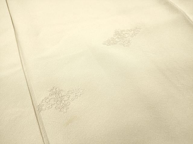 平和屋着物▼中国三大刺繍 相良刺繍 総刺繍 無地絵羽訪問着 花菱文 灰黄緑色 正絹 逸品 DABJ7762fe