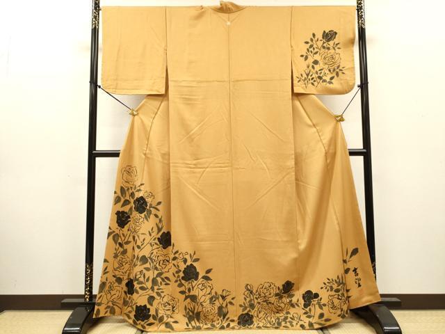 平和屋着物▼訪問着 作家物 手描き バラ 薔薇 正絹 逸品 DABJ7763fe
