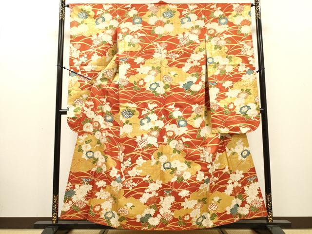 平和屋着物▼豪華振袖 駒刺繍 雲取り花文 金彩 金通し地 正絹 逸品 DABJ7770fe