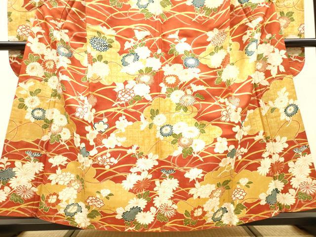 平和屋着物▼豪華振袖 駒刺繍 雲取り花文 金彩 金通し地 正絹 逸品 DABJ7770fe