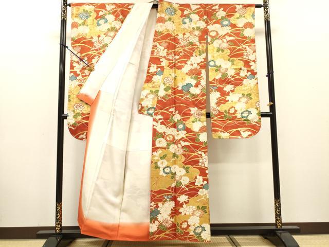 平和屋着物▼豪華振袖 駒刺繍 雲取り花文 金彩 金通し地 正絹 逸品 DABJ7770fe