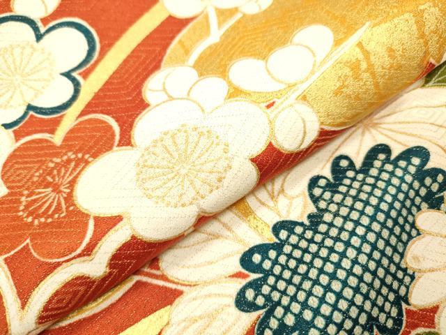 平和屋着物▼豪華振袖 駒刺繍 雲取り花文 金彩 金通し地 正絹 逸品 DABJ7770fe