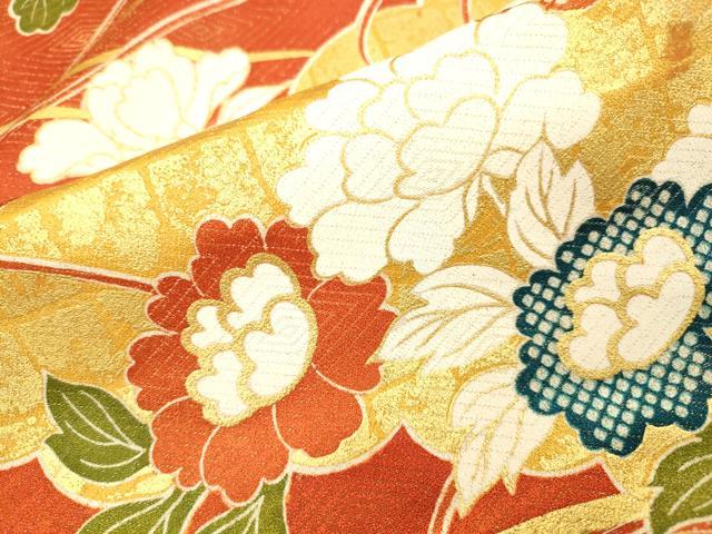平和屋着物▼豪華振袖 駒刺繍 雲取り花文 金彩 金通し地 正絹 逸品 DABJ7770fe