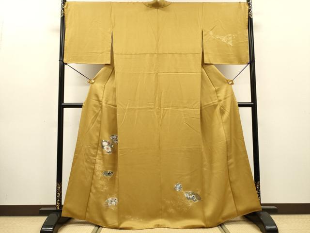 平和屋着物▼訪問着 扇面花文 金銀彩 正絹 逸品 DABJ7772fe
