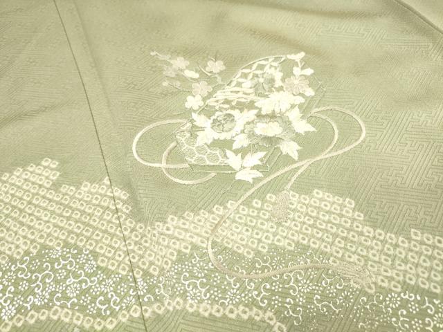 平和屋着物▼訪問着 駒刺繍 絞り 道長文箱花文 銀彩 正絹 逸品 DABJ7773fe