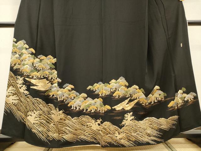 平和屋着物▼豪華黒留袖 作家物 駒刺繍 渡り舟立波松文 金彩 正絹 逸品 DABJ7779fe