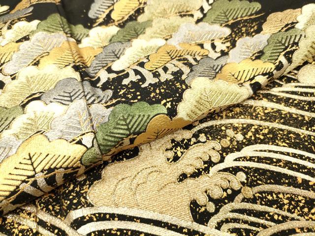 平和屋着物▼豪華黒留袖 作家物 駒刺繍 渡り舟立波松文 金彩 正絹 逸品 DABJ7779fe