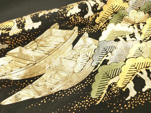 平和屋着物▼豪華黒留袖 作家物 駒刺繍 渡り舟立波松文 金彩 正絹 逸品 DABJ7779fe