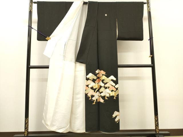 平和屋着物▼豪華黒留袖 駒刺繍 総刺繍 松 金糸 正絹 逸品 DABJ7780fe