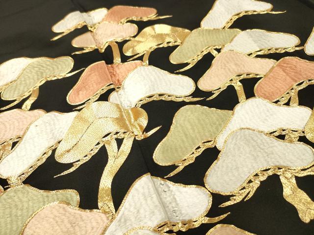 平和屋着物▼豪華黒留袖 駒刺繍 総刺繍 松 金糸 正絹 逸品 DABJ7780fe