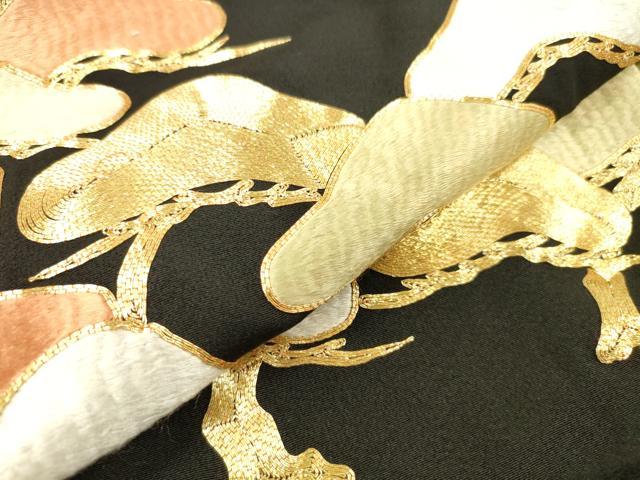平和屋着物▼豪華黒留袖 駒刺繍 総刺繍 松 金糸 正絹 逸品 DABJ7780fe