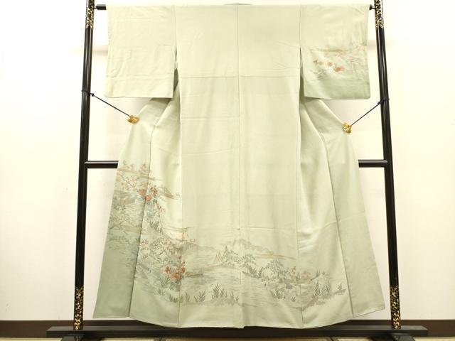 平和屋着物▼中国三大刺繍 スワトウ刺繍 汕頭刺繍 総刺繍 訪問着 水辺風景花文 暈し染 金糸 正絹 逸品 DABJ7783fe