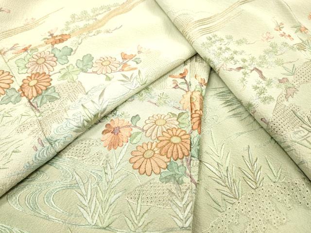 平和屋着物▼中国三大刺繍 スワトウ刺繍 汕頭刺繍 総刺繍 訪問着 水辺風景花文 暈し染 金糸 正絹 逸品 DABJ7783fe