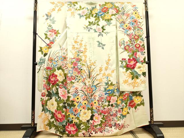 平和屋着物●豪華振袖 駒刺繍 草花 暈し染 正絹 逸品 DABJ7826fe