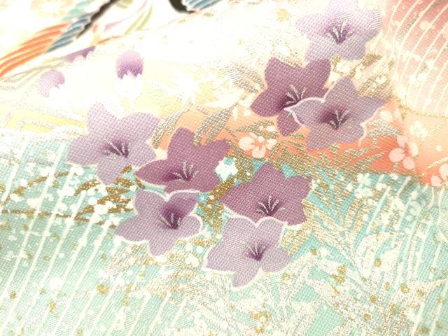 平和屋着物●豪華振袖 駒刺繍 花車飛鶴扇文 暈し染 金銀彩 正絹 逸品 DABJ7828fe