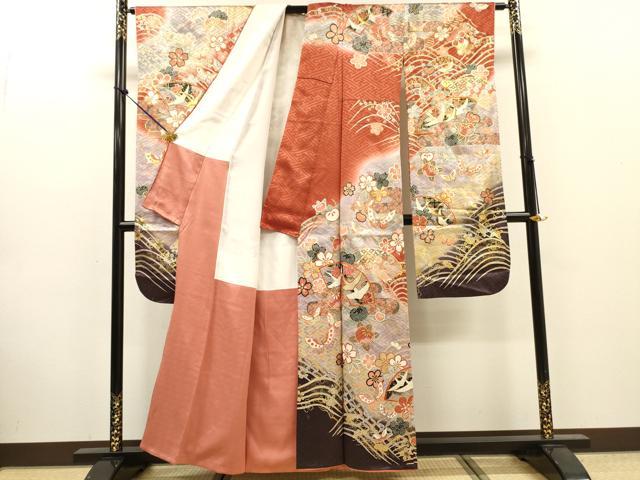 平和屋着物●豪華振袖 駒刺繍 飛鶴花文 暈し染 金銀彩 正絹 逸品 DABJ7830fe