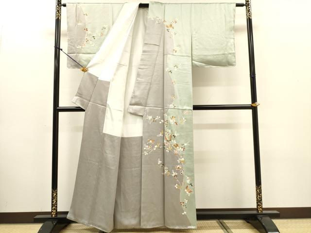 平和屋着物●日本舞踊家 岩井流宗元 岩井友見 十一代目 岩井半四郎 訪問着 刺繍 舞蝶枝花文 金彩 正絹 逸品 未使用 DABJ7842fe