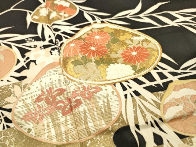 平和屋着物●訪問着 駒刺繍 貝合わせ花文 黒地 金彩 高島屋扱い 正絹 逸品 DABJ7846fe
