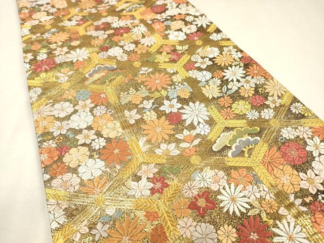 平和屋着物▼六通柄袋帯 唐織 亀甲花松文 金糸 正絹 逸品 DABJ7891fe