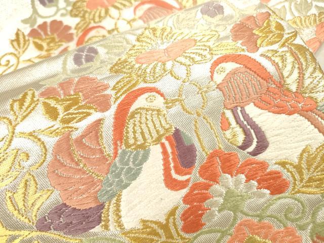 平和屋着物▼六通柄袋帯 唐織 向かい鳥花唐草文 金銀糸 正絹 逸品 DABJ7936fe