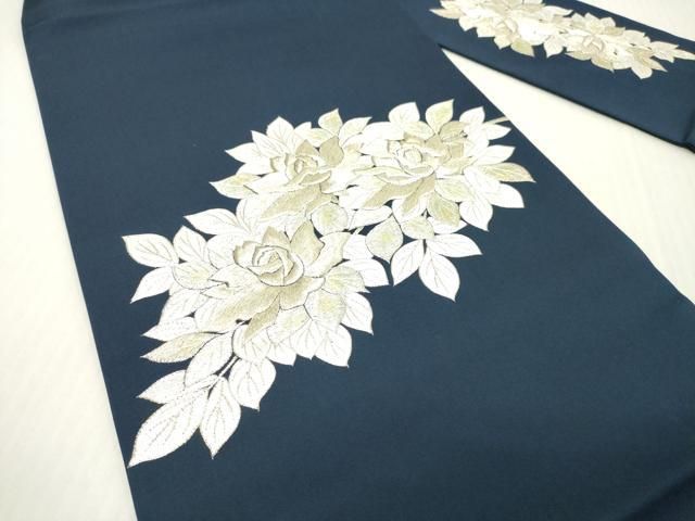 平和屋着物▼塩瀬 九寸名古屋帯 総刺繍 薔薇 金銀糸 正絹 逸品 DABJ7952fe
