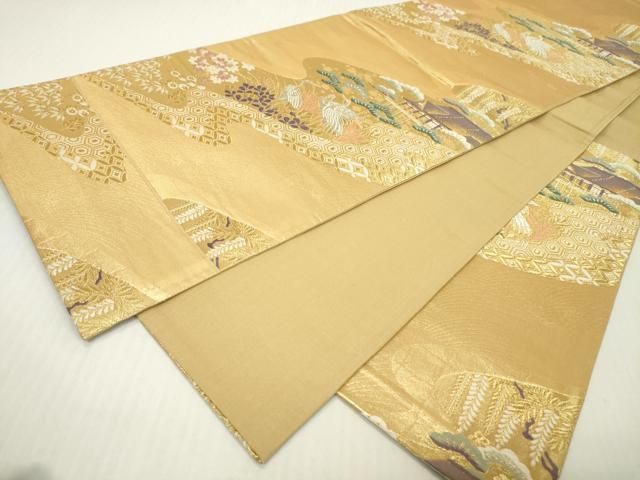 平和屋着物▼六通柄袋帯 唐織 群鶴吉祥花松文 金銀糸 正絹 逸品 DABJ7956fe