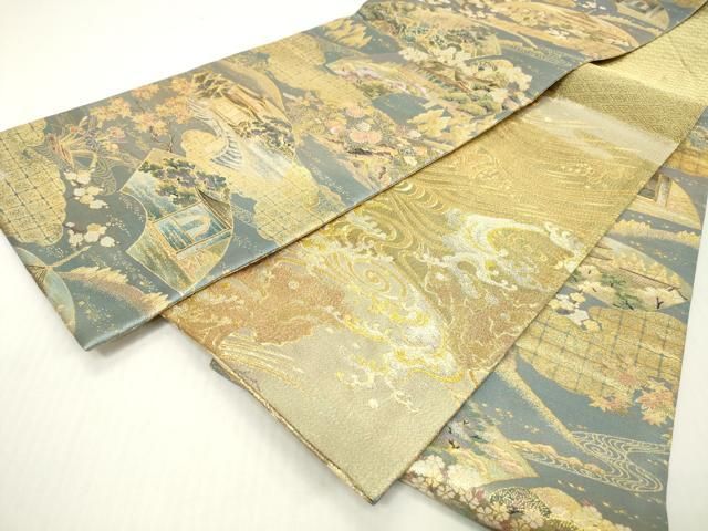 平和屋着物▼両面 六通柄袋帯 東山散策 琳派 宗達 松島図 金糸 正絹 逸品 DABJ7959fe