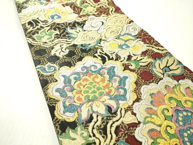 平和屋着物▼六通柄袋帯 更紗花文 金銀糸 正絹 逸品 DABJ7966fe