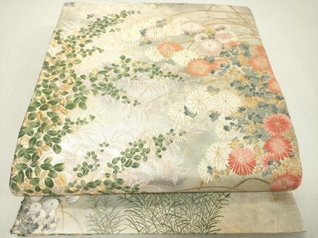 平和屋着物▼六通柄袋帯 唐織 琳派秋草図の世界 金銀糸 引箔 正絹 逸品 DABJ7978fe