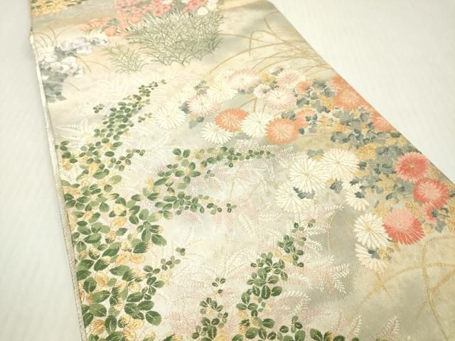 平和屋着物▼六通柄袋帯 唐織 琳派秋草図の世界 金銀糸 引箔 正絹 逸品 DABJ7978fe