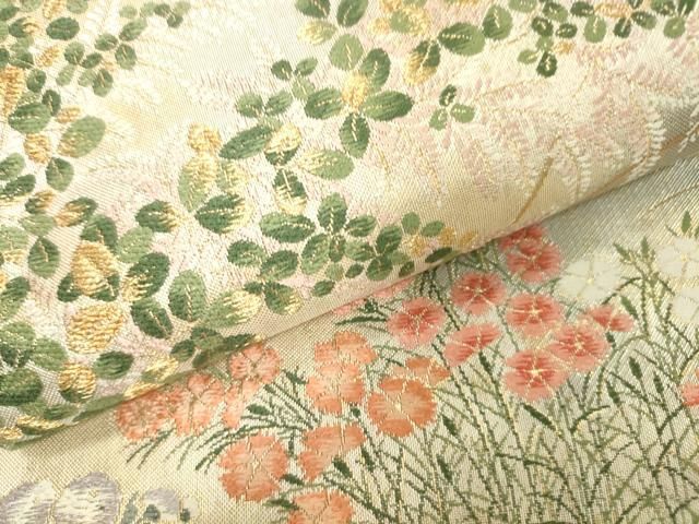 平和屋着物▼六通柄袋帯 唐織 琳派秋草図の世界 金銀糸 引箔 正絹 逸品 DABJ7978fe