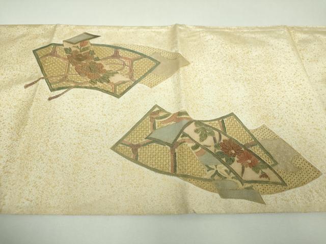 平和屋着物▼中国三大刺繍 スワトウ相良刺繍 汕頭相良刺繍 総刺繍 太鼓柄袋帯 地紙重ね短冊花文 金彩 正絹 逸品 DABJ8026ps