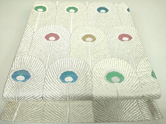 平和屋着物▼六通柄袋帯 孔雀羽根文 金銀糸 正絹 逸品 DABJ8046ps