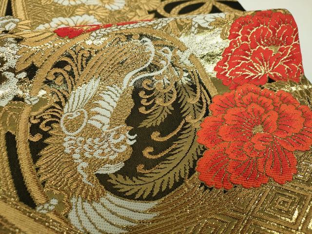 平和屋着物▼丸帯 几帳鳳凰花文 金糸 正絹 逸品 DABJ8050ps