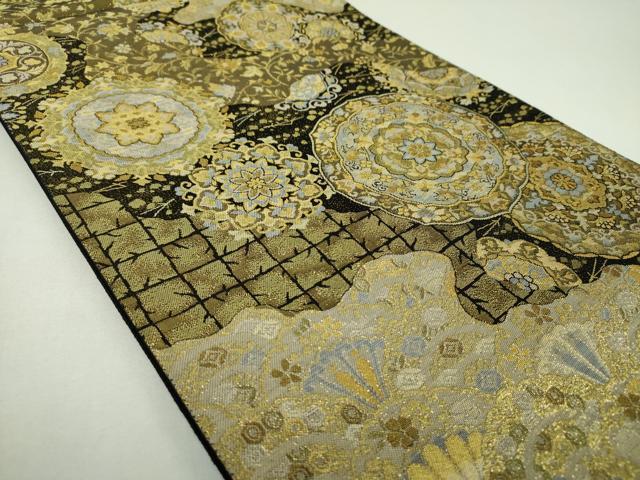 平和屋着物▼六通柄袋帯 鳳秀錦 黒地 金糸 正絹 逸品 DABJ8053ps