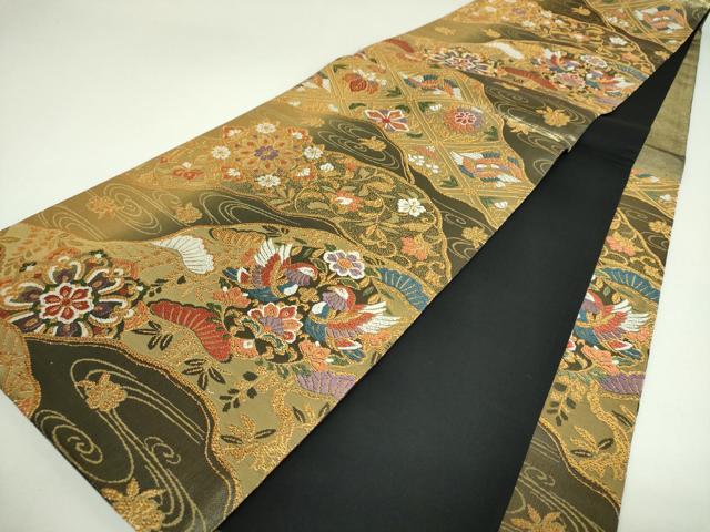 平和屋着物▼六通柄袋帯 唐織 正倉院花鳥文 金銀糸 正絹 逸品 DABJ8058ps