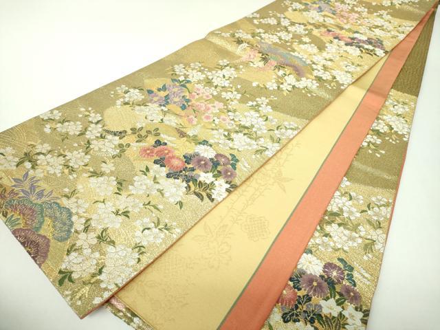 平和屋着物▼六通柄袋帯 舞桜 地紙花文 金糸 やまと誂製 正絹 逸品 DABJ8086ps
