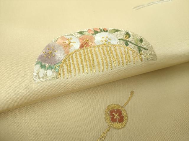 平和屋着物▼中国三大刺繍 相良刺繍 総刺繍 九寸名古屋帯 櫛 簪 金銀糸 正絹 逸品 DABJ8095ps
