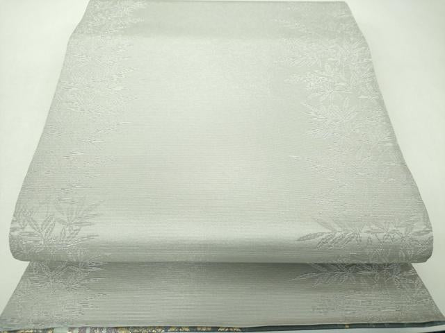 平和屋着物▼六通柄袋帯 色紙花文 笹竹文 金糸 銀通し地 正絹 逸品 DABJ8097ps