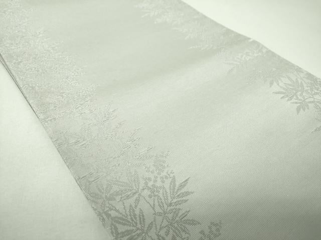 平和屋着物▼六通柄袋帯 色紙花文 笹竹文 金糸 銀通し地 正絹 逸品 DABJ8097ps