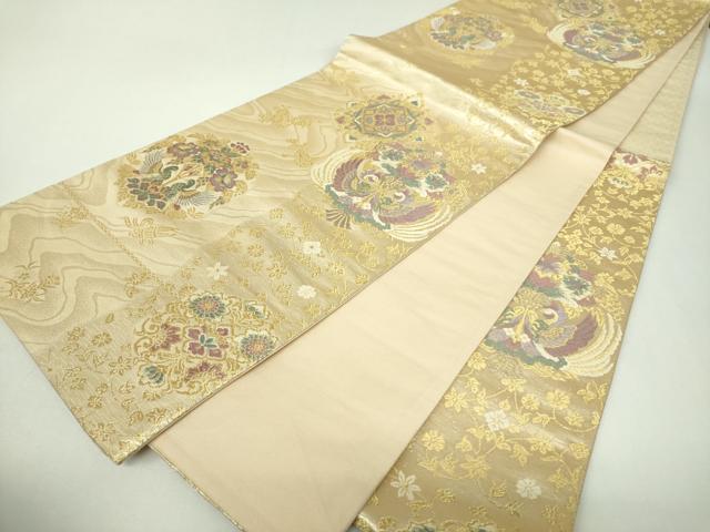 平和屋着物▼六通柄袋帯 向かい鳥正倉院花文 金糸 正絹 逸品 DABJ8101ps